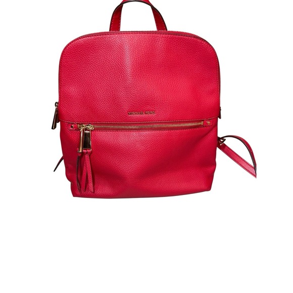 Michael Kors Leather Rhea Zip Slim Medium Backpack In Red Bag Purse Book - Picture 1 of 16